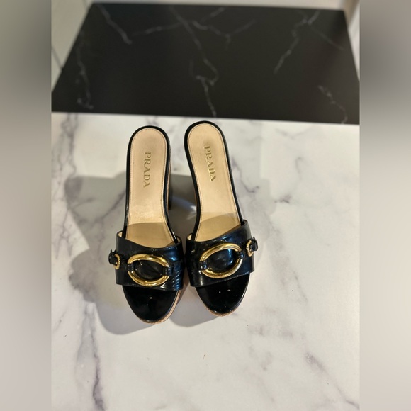 Prada Cork Platform Horsebit Patent Leather Slides 37 - Picture 3 of 10